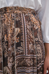 Etnik Desen Asimetrik Kesim Şifon Etek Gri