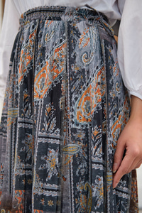 Etnik Desen Asimetrik Kesim Şifon Etek Antrasit