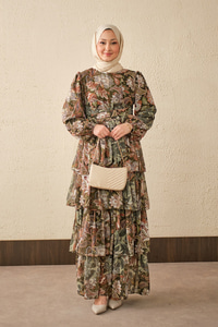 Etnik Desen Bel Bağlamalı Elbise Haki Yeşil