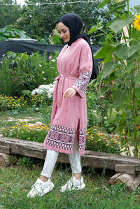 Uygun Fiyatlı ETNIK DESEN BEL BAGLAMALI KIMONO | Loccomoda.com 