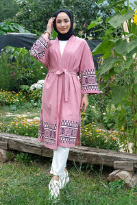 Uygun Fiyatlı ETNIK DESEN BEL BAGLAMALI KIMONO | Loccomoda.com 