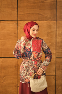 Etnik Desen Bel Bağlamalı Kimono Mavi