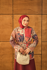 Etnik Desen Bel Bağlamalı Kimono Mavi