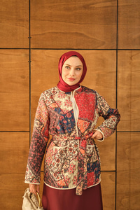 Etnik Desen Bel Bağlamalı Kimono Mavi