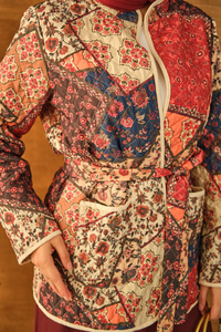 Etnik Desen Bel Bağlamalı Kimono Mavi