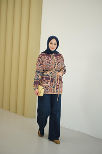 Etnik Desen Biyeli Ceket Mürdüm