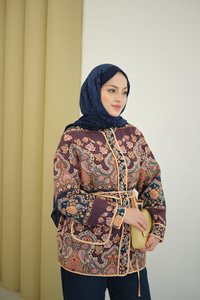 Etnik Desen Biyeli Ceket Mürdüm