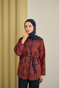 Etnik Desen Ceket Bordo