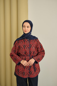 Etnik Desen Ceket Bordo