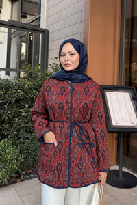 Etnik Desen Ceket Kiremit