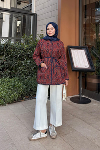 Etnik Desen Ceket Kiremit