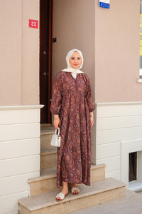 Etnik Desen Elbise Bordo