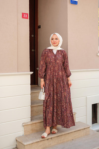 Etnik Desen Elbise Bordo