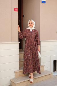 Etnik Desen Elbise Bordo