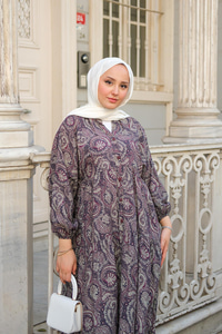 Etnik Desen Elbise Mürdüm