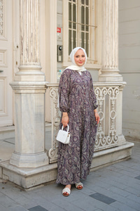 Etnik Desen Elbise Mürdüm