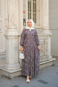 Etnik Desen Elbise Mürdüm