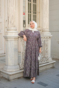Etnik Desen Elbise Mürdüm