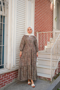 Etnik Desen Elbise Yeşil