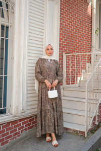 Etnik Desen Elbise Yeşil