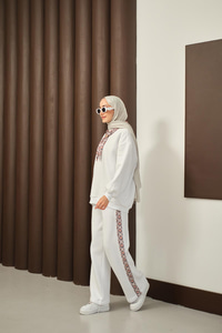 Etnik Desen İkili Takım Beyaz