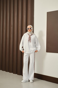 Etnik Desen İkili Takım Beyaz