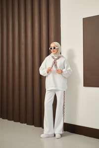 Etnik Desen İkili Takım Beyaz