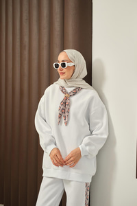 Etnik Desen İkili Takım Beyaz