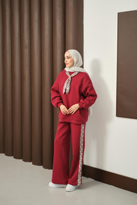 Etnik Desen İkili Takım Bordo