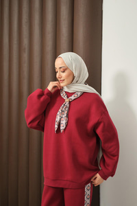 Etnik Desen İkili Takım Bordo