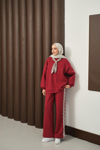 Etnik Desen İkili Takım Bordo