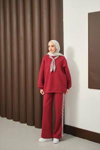 Etnik Desen İkili Takım Bordo