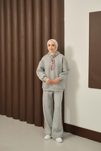 Etnik Desen İkili Takım Gri