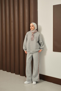 Etnik Desen İkili Takım Gri