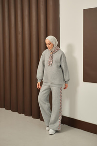 Etnik Desen İkili Takım Gri