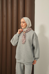 Etnik Desen İkili Takım Gri