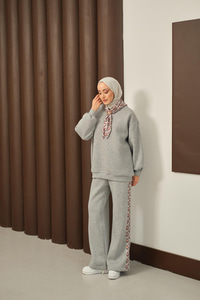 Etnik Desen İkili Takım Gri