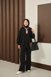 Etnik Desen İkili Takım Siyah