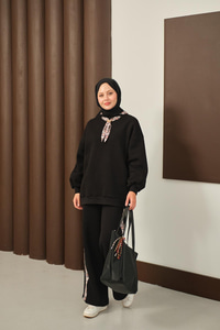 Etnik Desen İkili Takım Siyah