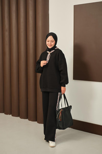 Etnik Desen İkili Takım Siyah