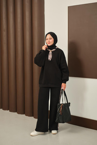 Etnik Desen İkili Takım Siyah