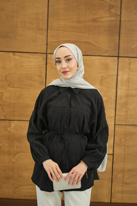 Etnik Desen Jakar Gömlek Siyah