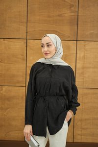 Etnik Desen Jakar Gömlek Siyah