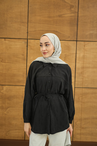 Etnik Desen Jakar Gömlek Siyah