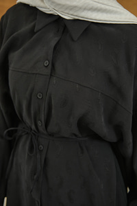 Etnik Desen Jakar Gömlek Siyah