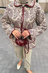 Etnik Desen Kapitone Ceket Bordo