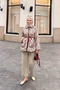 Etnik Desen Kapitone Ceket Bordo