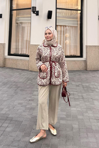 Etnik Desen Kapitone Ceket Bordo