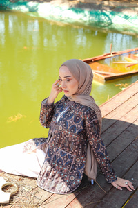 Etnik Desen Kapitone Ceket Vizon