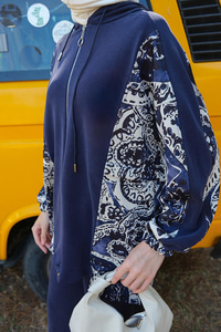 Etnik Desen Kapüşonlu İkili Takım Lacivert